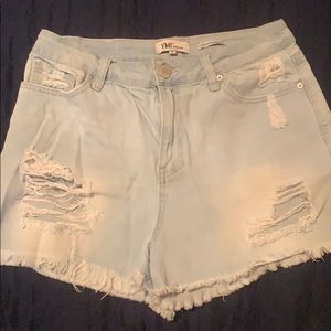 High rise light wash denim shorts